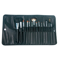 15 Piece Makeup Brush Set In Leatherette Wrap